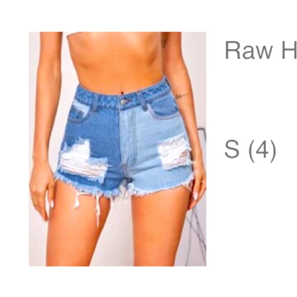 Colorblock denim shorts with rips